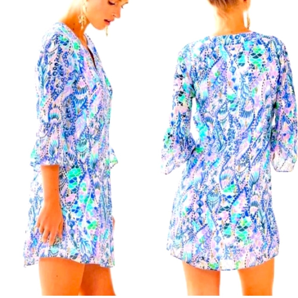 NWT🦄 248.00 Lilly Pulitzer Eleanora Silk Coastal Blue Tails of the Sea GRAIL!!